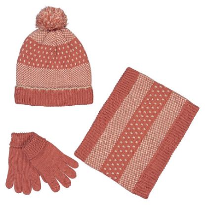 Picture of Pompom hat + snood + shiny gloves set
